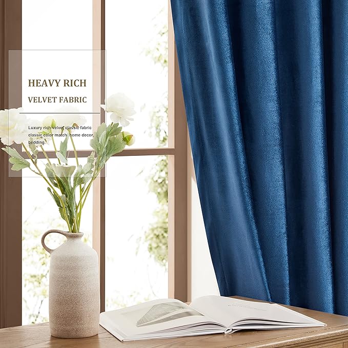 BULBUL Blue Velvet Curtains 84 inch: Navy Dark Blue Luxury Elegant Living Room - Image 4