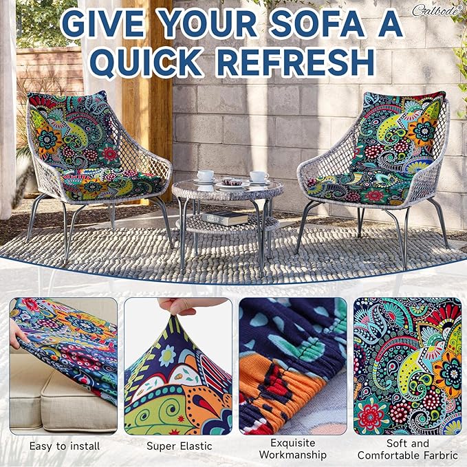12Pcs Stretch Patio Cushion Cover, Boho Floral Couch & Sofa Slipcovers - Image 3