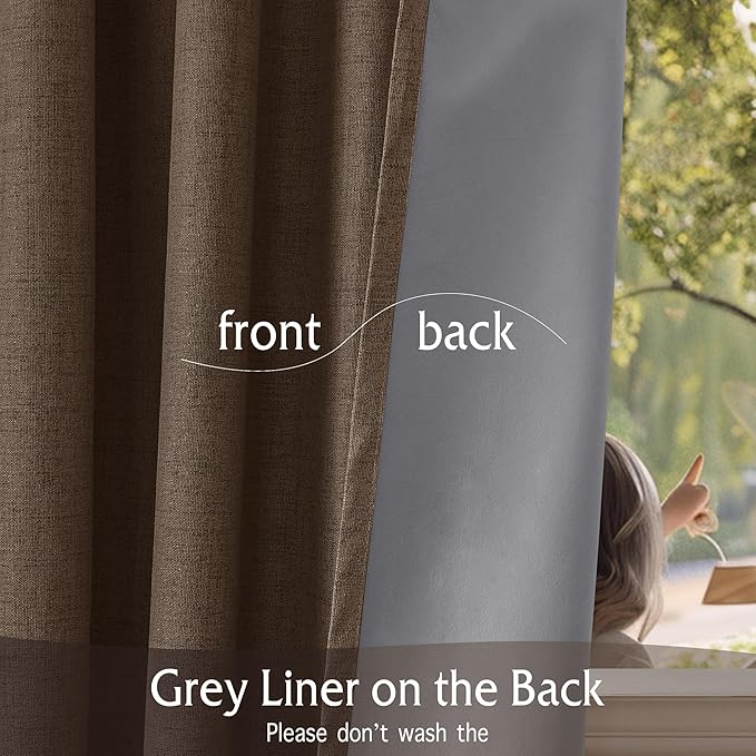 RYB HOME Coffee Linen 100% Blackout Curtains - Image 6