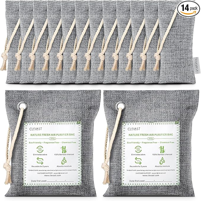 CLEVAST 14 Pack Activated Bamboo Charcoal Air Purifying Bags, Natural Fresh by CLEVAST