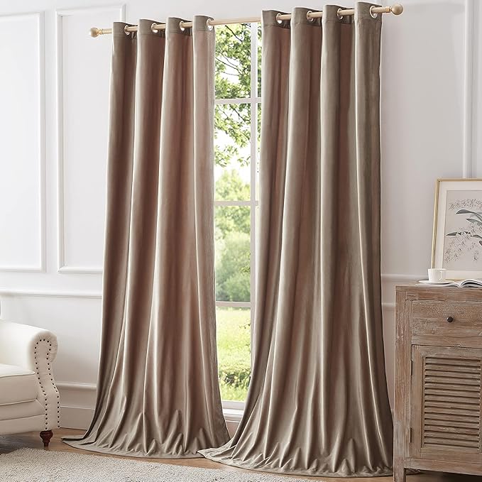 BULBUL Taupe Velvet Curtains 102 inches Long: Luxury Elegant Living Room Curtain - Image 8