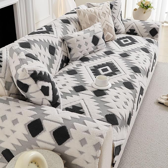 Boho Plush Couch Covers for Sofa Washable, Fuzzy Soft Couch Cover for Sectional - Image 6