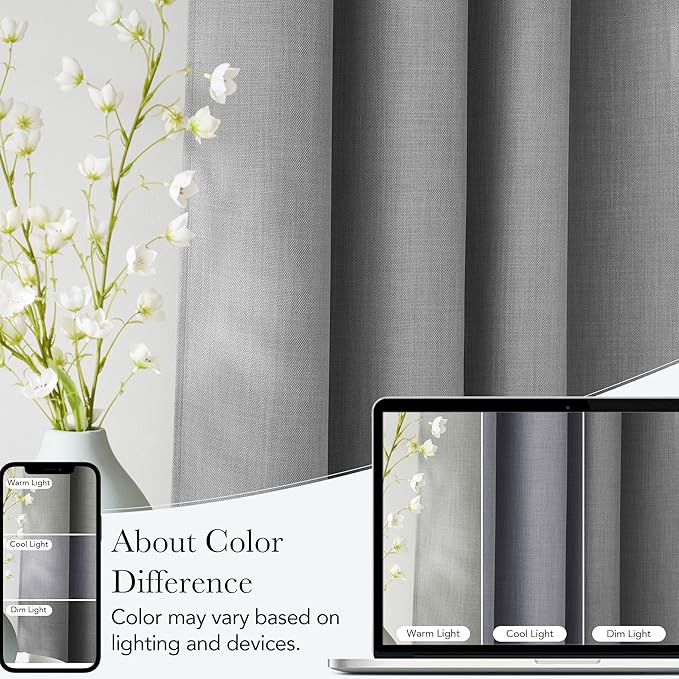 NICETOWN Short Faux Linen Light Grey Blackout Curtains 63 inches Long - Image 5