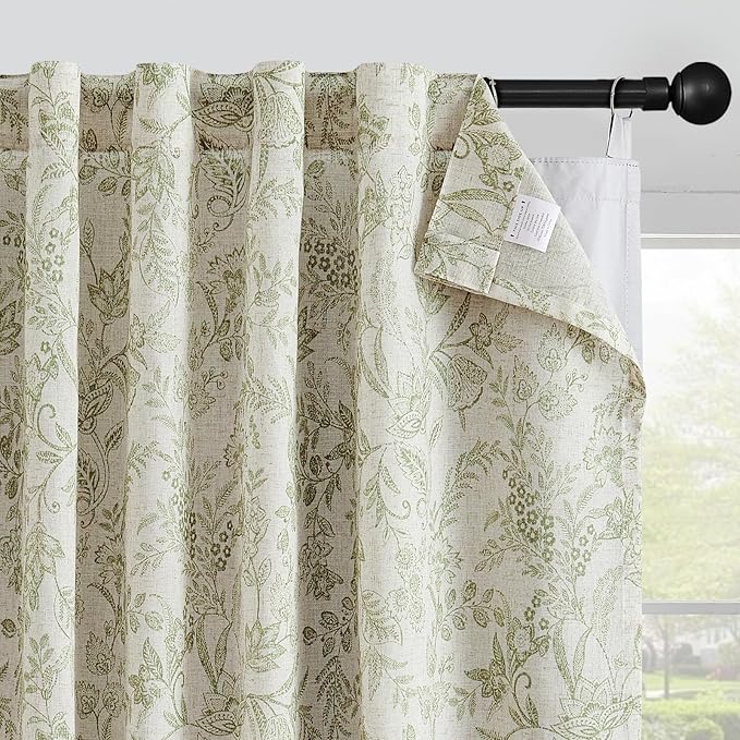 Vangao Linen Curtains with Detachable Blackout Liners Floral Curtains by Vangao