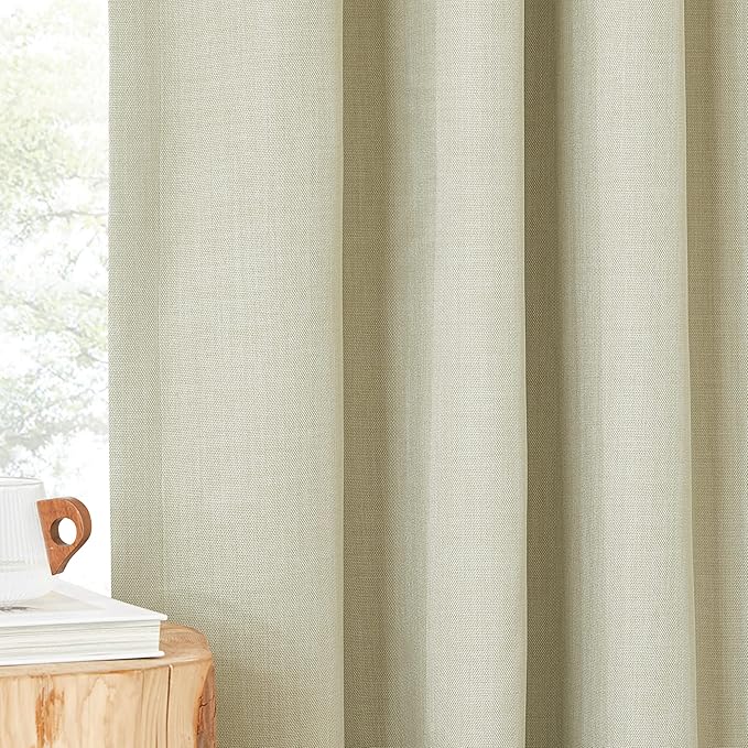 NICETOWN Room Darkening Faux Linen Beige Curtains 108 inches Long, Pinch - Image 8