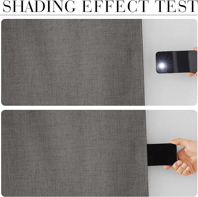 RYB HOME Grey 100% Blackout Linen Curtains 72 inch Long, Thermal Insulated & - Image 2