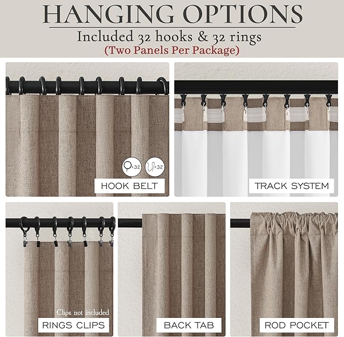 Dark Flax Black Out 120 Inch Long Boho Curtains 2 Panel Set, Farmhouse Curtain - Image 4