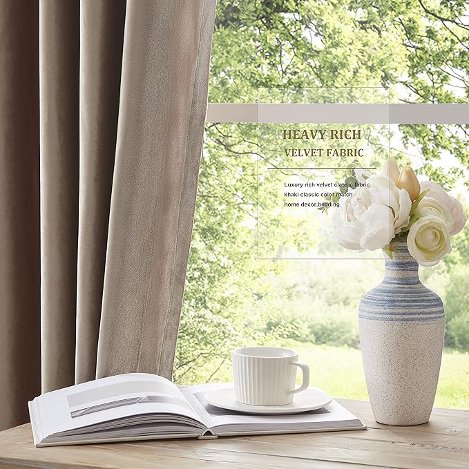 BULBUL Taupe Velvet Curtains 72 inch:Luxury Elegant Living Room - Image 4