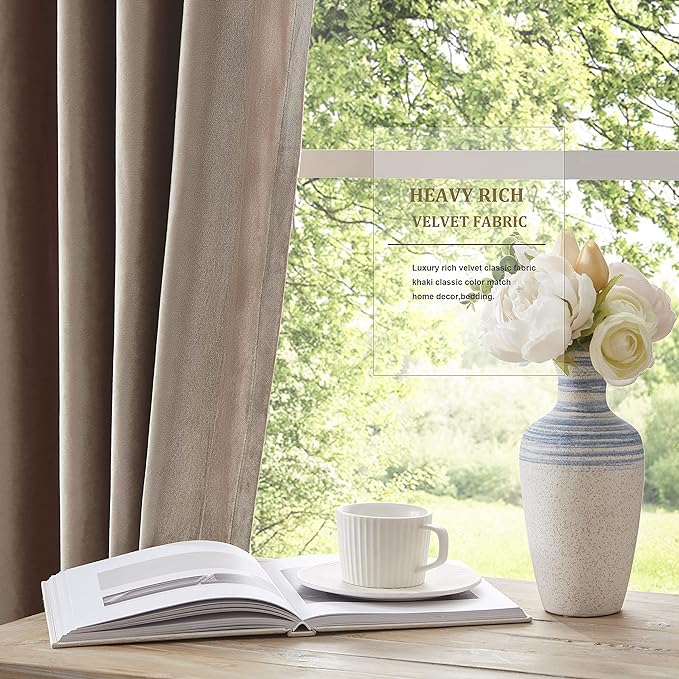 BULBUL Luxury Taupe Velvet Curtains:108 inches Long Elegant Living Room - Image 4