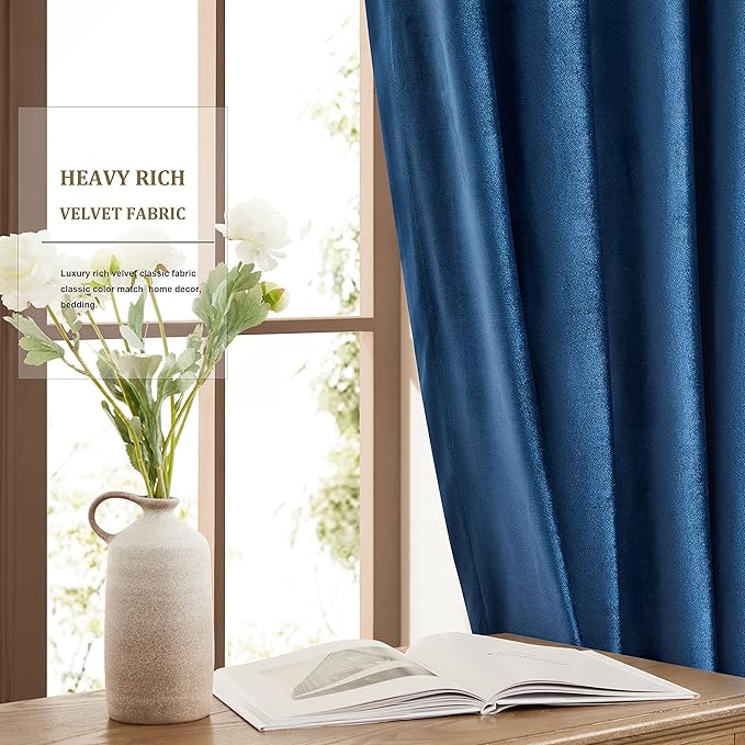 Navy Blue Decorative Velvet Curtains: 102 inch Dark Blue Elegant Living Room - Image 5