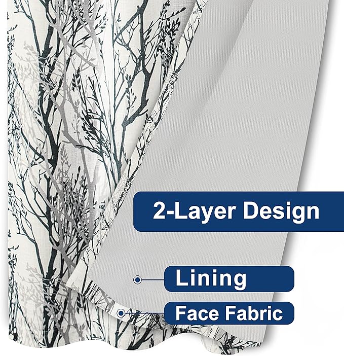 DriftAway Linen Printed Blackout Curtains Tree Branch Pattern Double Layer 84 - Image 7