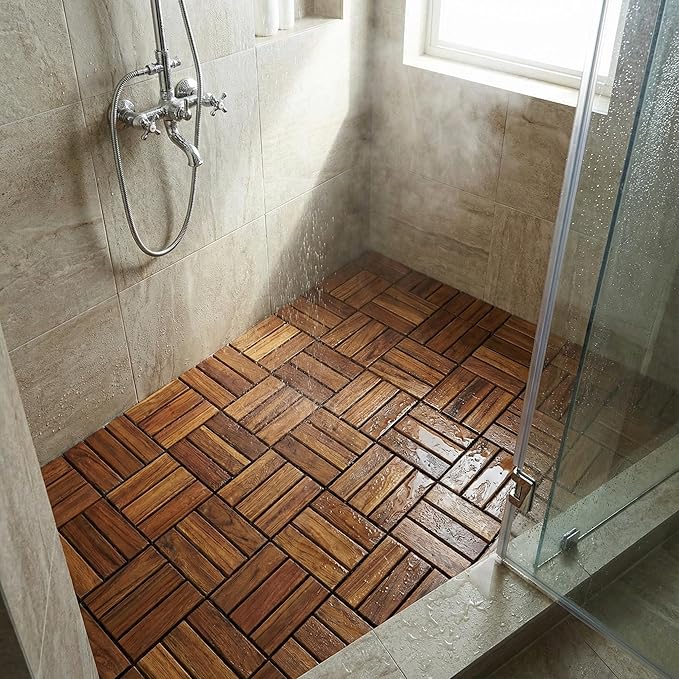 Bare Decor BARE-WF2009 Solid Teak Wood Interlocking Flooring Tiles - Image 5