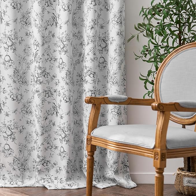 jinchan 95% Blackout Floral Curtains 84 Inches Long, Printed Flower Black - Image 8