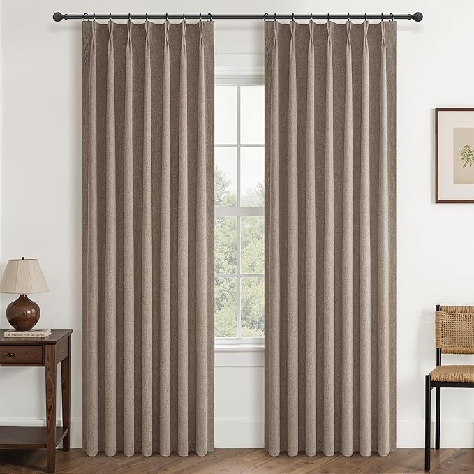 Dark Flax 60 Inch Extra Wide Pinch Pleated Blackout Bedroom Curtains 96 Inches by QJMYDECO