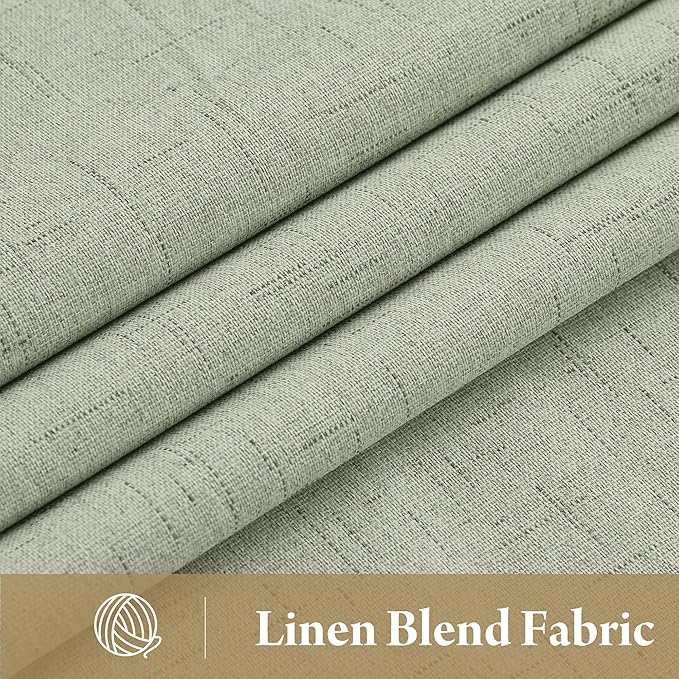 RYB HOME 100% Blackout Sage Green Linen Curtains, Light & Heat Blocking Thermal - Image 2
