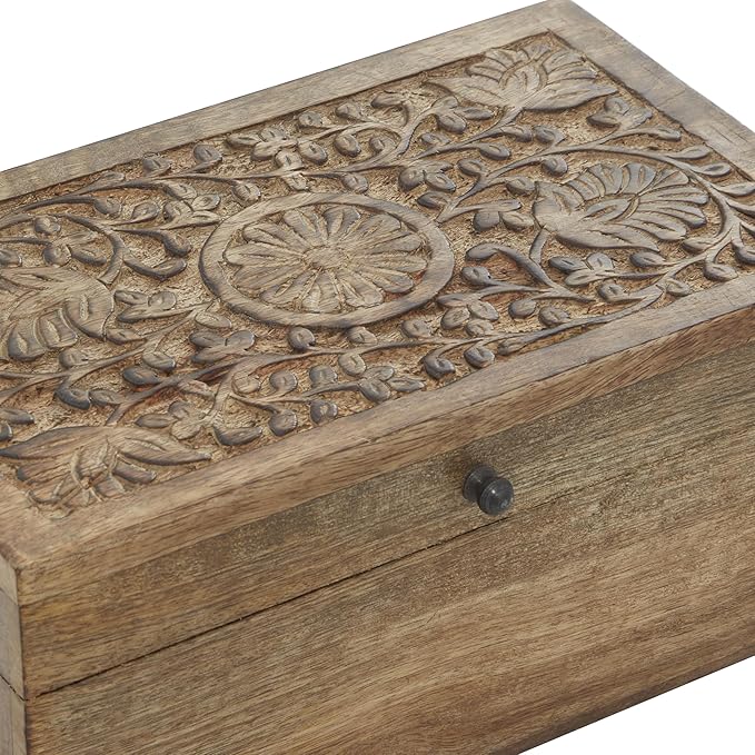 Deco 79 Mango Wood Floral Handmade Decorative Box Decorative Keepsake Boxes - Image 2