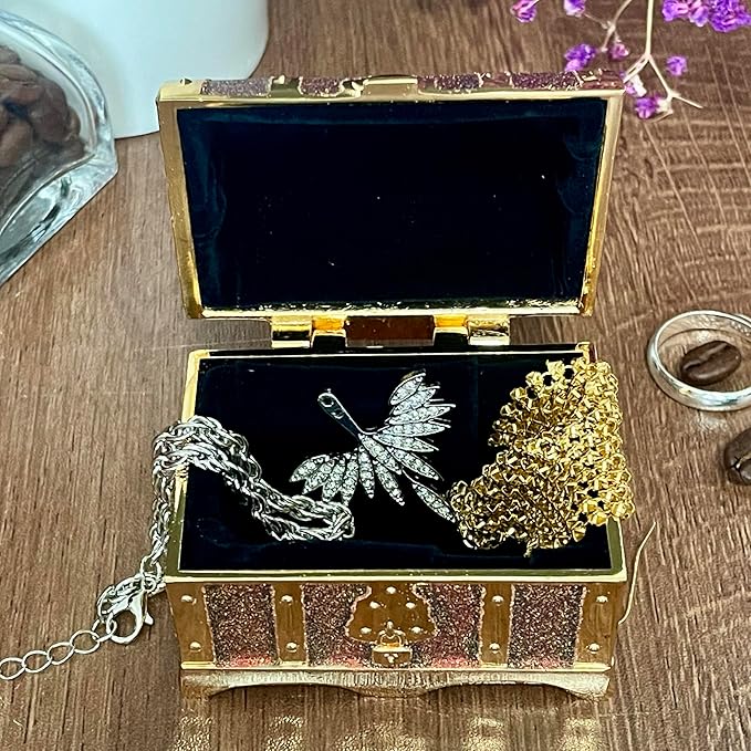Retro Jewelry Box Arched Vintage Rectangular Metal Chest Necklace Ring Earrings - Image 2