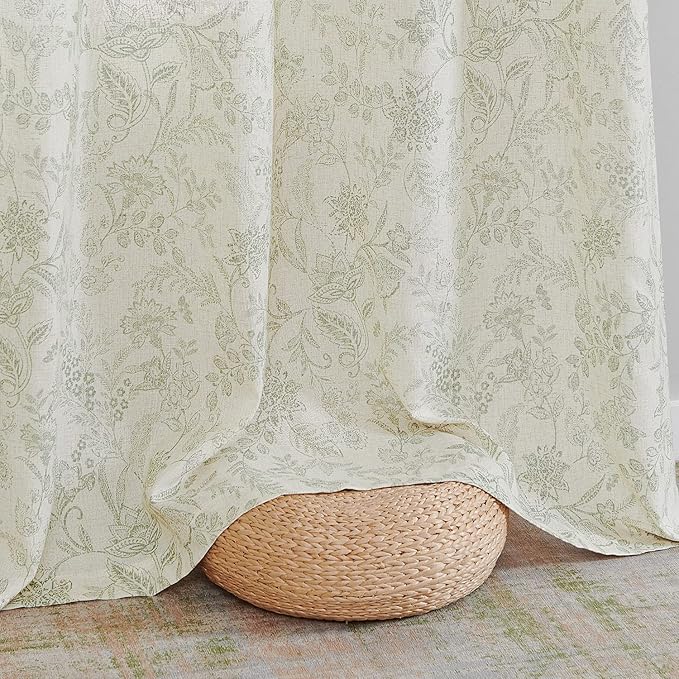 Vangao Green Floral Linen Curtains - Image 6