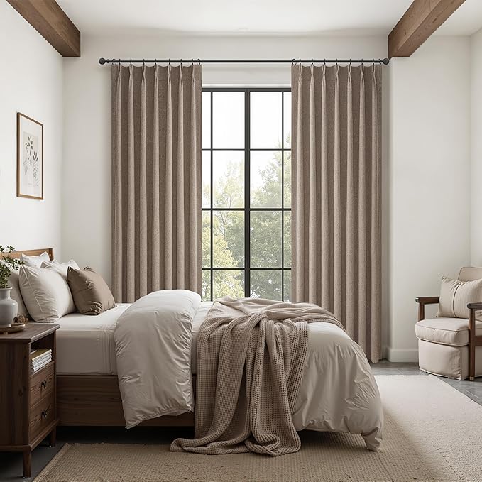 Dark Flax Linen Pinch Pleated Curtains 102 Inches Long Heavy Duty Thermal - Image 6
