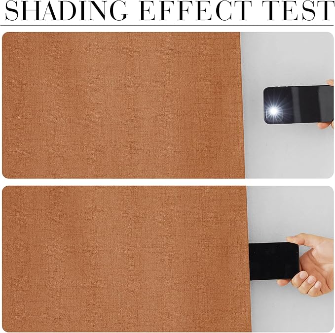 RYB HOME Burnt Orange Total Blackout Curtains Linen Texture, Fall Curtains - Image 4