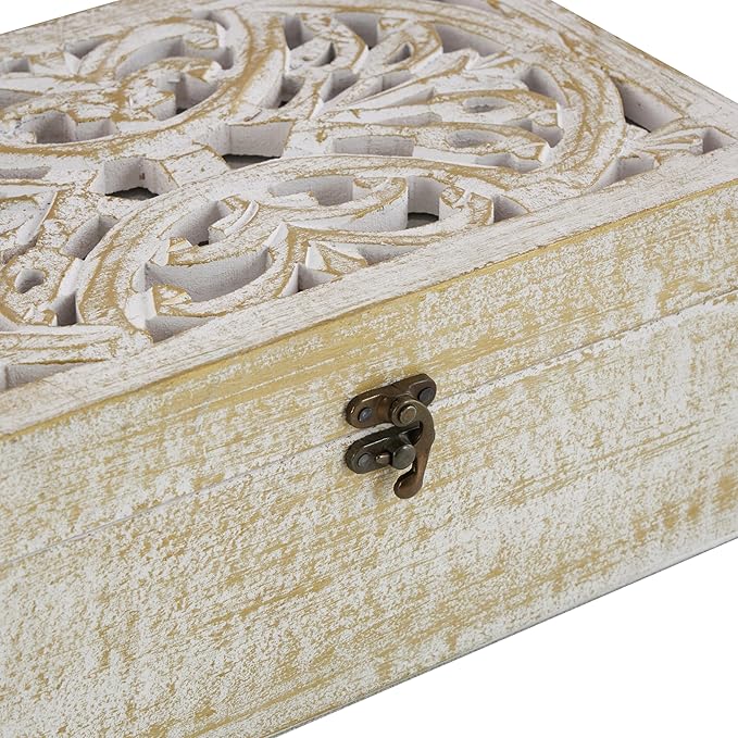 Deco 79 Mango Wood Floral Handmade Decorative Box Decorative Keepsake Boxes - Image 5