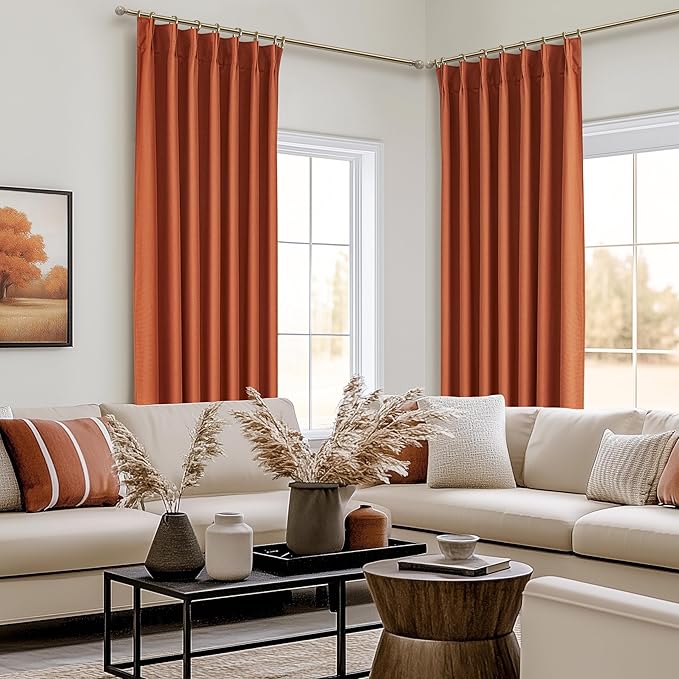 Fall Burnt Orange Curtains Pinch Pleated Blackout 108 Inches Long 2 Panels Set - Image 6