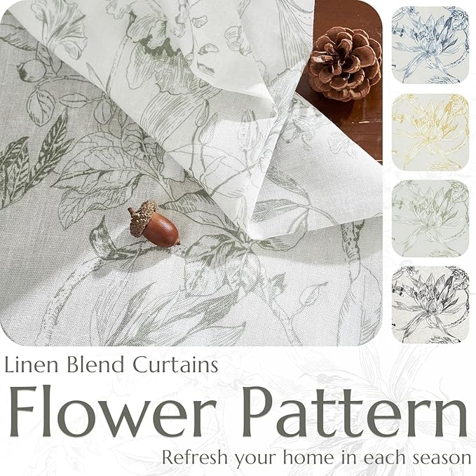 jinchan Floral Curtains 63 Inch Length Charcoal Grey Flower Linen Farmhouse - Image 6