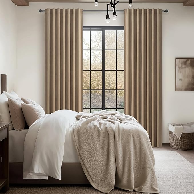 RustBrown Black Out 90 Inch Long Boho Curtains 2 Panel Set, Farmhouse Curtains - Image 6