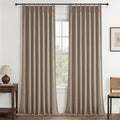 Dark Flax Linen Pinch Pleated Blackout Curtains & Drapes 96 Inch Long by QJMYDECO