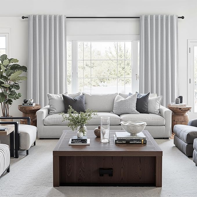 Light Gray 100% Blackout Linen Curtains 120 Inches Extra Long 2 Panels Set - Image 6