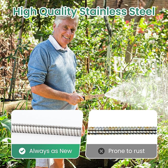 Cesun Metal Water Hose 50 ft, Outdoor Heavy Duty Garden Hose, No Kink and - Image 4