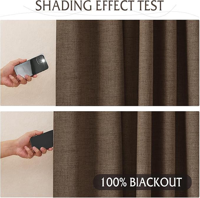 RYB HOME 100% Blackout Linen Textured Curtains 96 inches Long, Thermal - Image 3