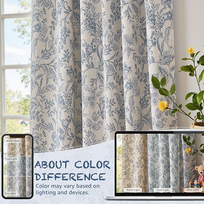 Vangao Linen Curtains with Detachable Blackout Liners Floral Curtains - Image 7