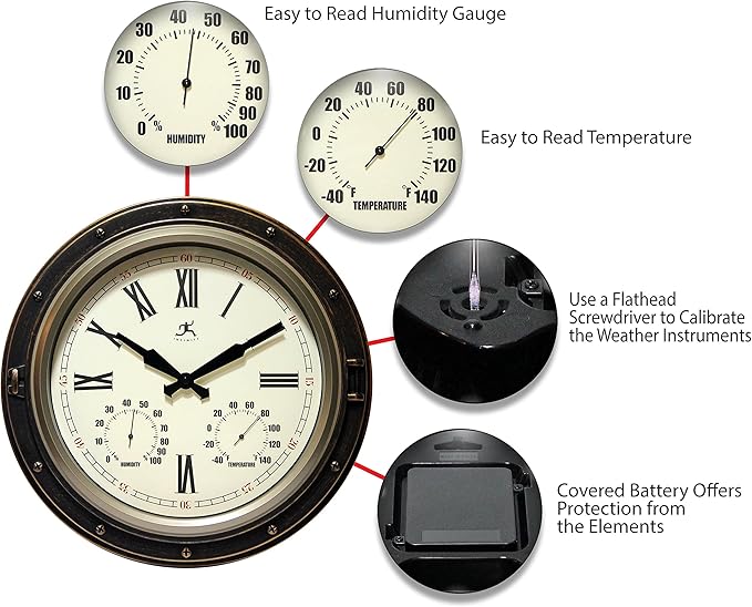 Infinity Instruments Forecaster Indoor/Outdoor Wall Clock, Thermometer - Image 8