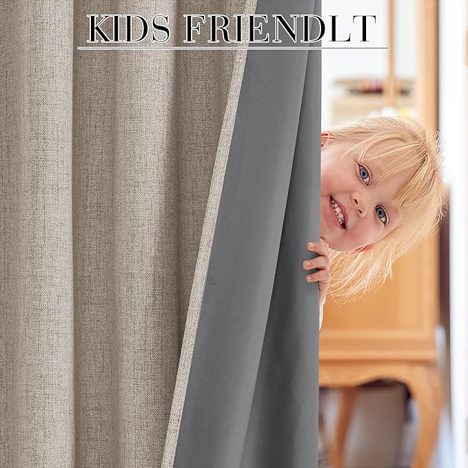 RYB HOME Natural Beige 100% Blackout Curtains 63 inch Long, Light Blacking & - Image 5