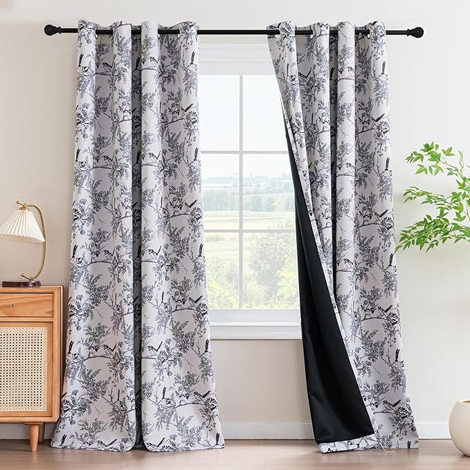 H.VERSAILTEX Floral 100% Blackout Curtains 96 inch Length 2 Panels Patterned by HVERSAILTEX