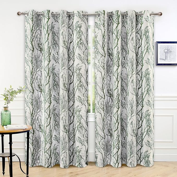 DriftAway Linen Printed Blackout Curtains Tree Branch Pattern Double Layer 84 by DriftAway