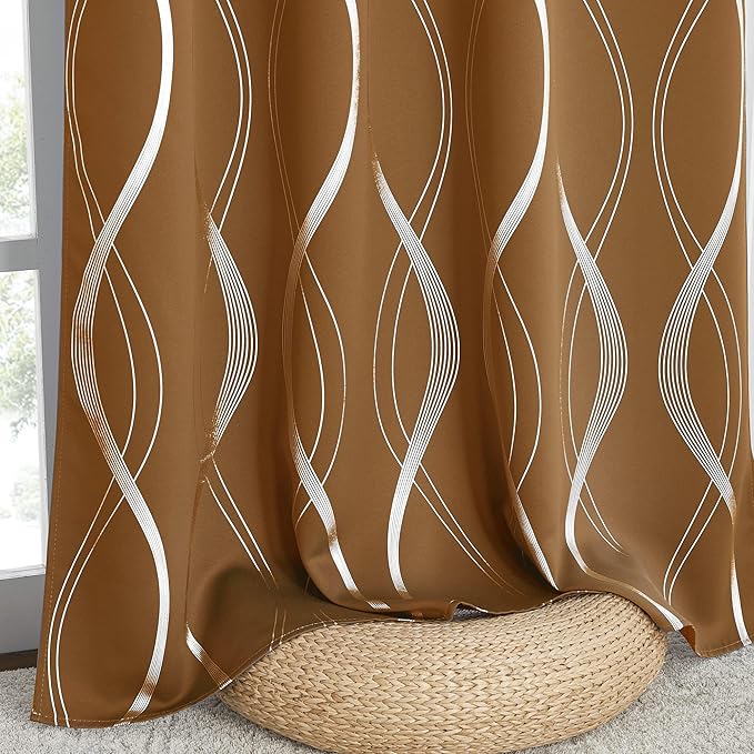 NICETOWN Gold Brown Blackout Fall Pattern Curtains by NICETOWN