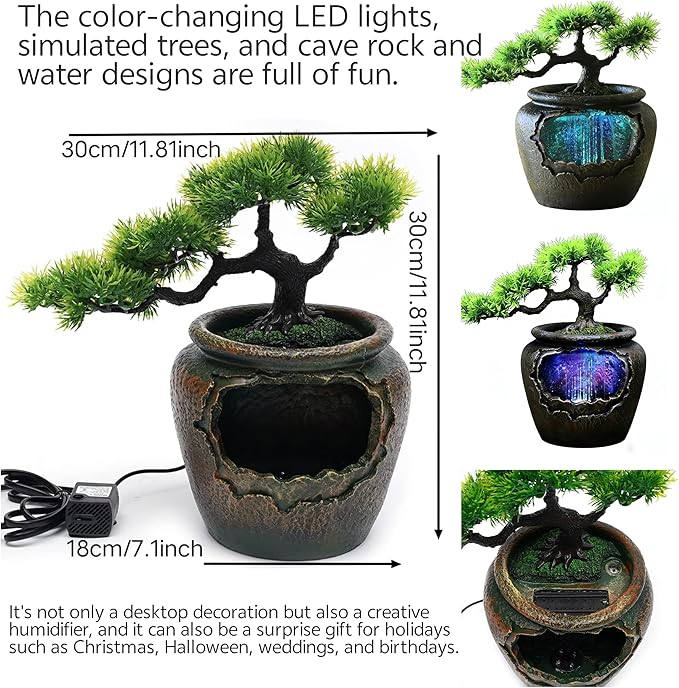12Inch Fake Bonsai Tree Small Waterfall Fountain Indoor Tabletop Decoration - Image 4