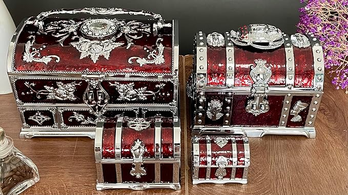 Retro Jewelry Box Arched Vintage Rectangular Metal Chest Necklace Ring Earrings - Image 5