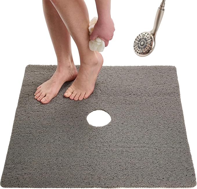 Enkosi Loofah Shower Mat with Drain Hole – Cushioned Anti-Slip Square Bath Mat by ENKOSI