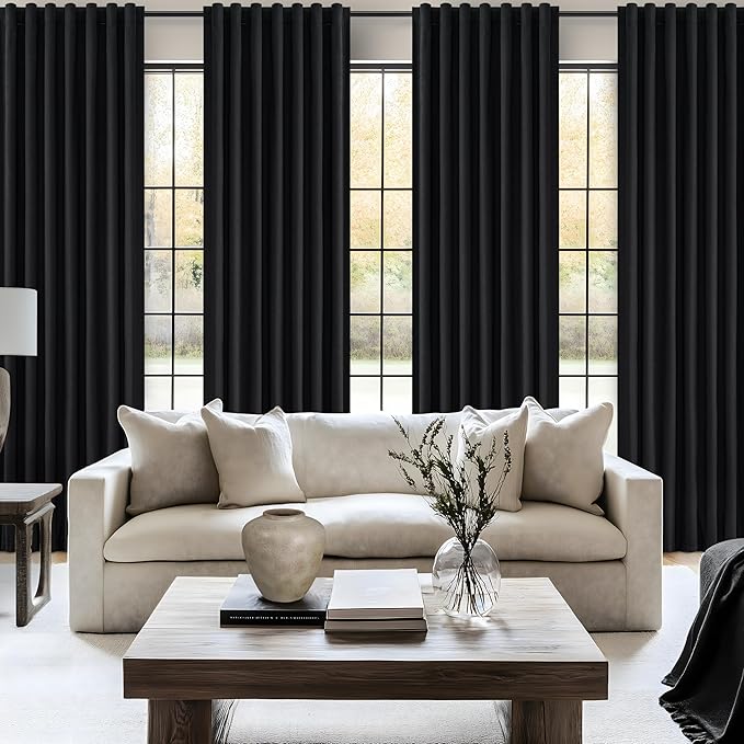 Black Blackout Curtains 95 Inches Long 2 Panel Set, Sun Blocking Curtains - Image 5