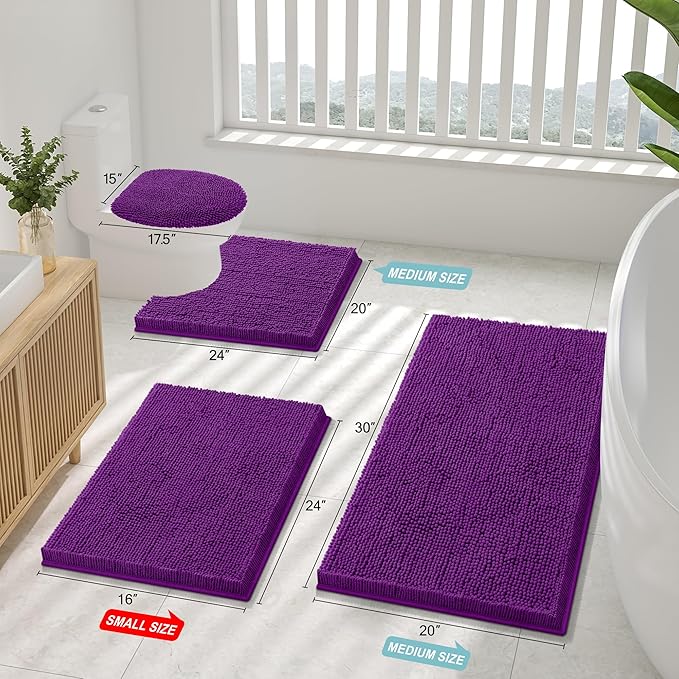 Smiry Luxury Chenille Bathroom Rugs 30x20, Extra Soft and Absorbent Shaggy Bath - Image 2