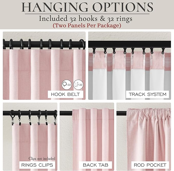 Pink Thick Linen Thermal Blackout Curtains 96 Inch Long - Image 4