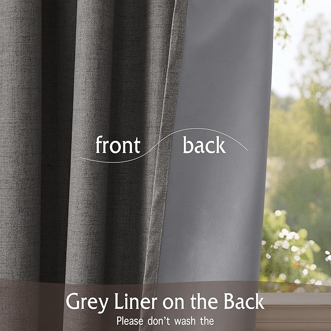 RYB HOME 100% Blackout Linen Textured Curtains 96 inches Long, Thermal - Image 3