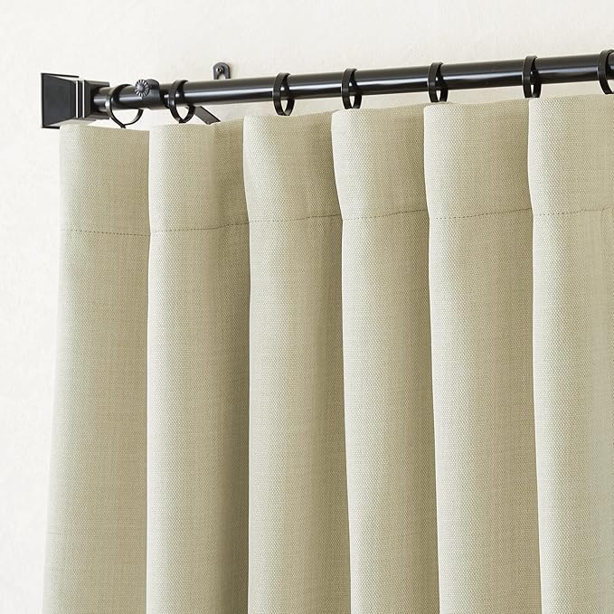 NICETOWN Room Darkening Faux Linen Beige Curtains 108 inches Long, Pinch - Image 2