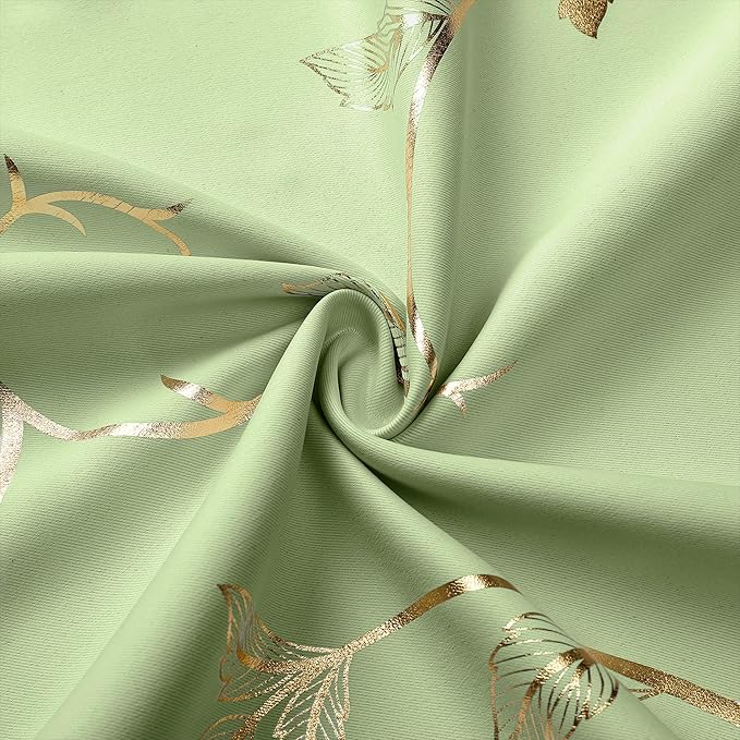 BUHUA Blackout Curtains Gold Foil Print Flower Vine Grommet Drapes, Room - Image 7