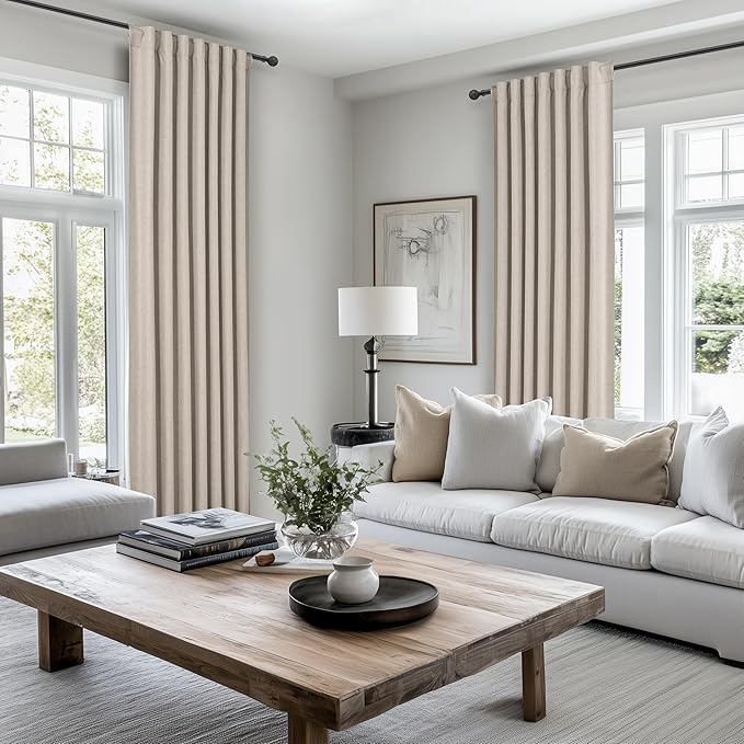 Grey Flax Taupe Blackout Curtains 60 Inches Extra Wide Linen Curtain 84 Inch - Image 5