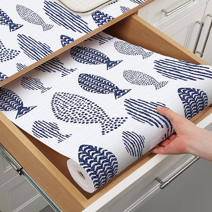 Blue Shelf Liner for Kitchen Cabinets Non Adhesive Drawer Liners Non Slip by Terravue