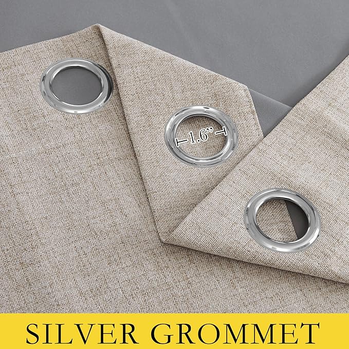 NICETOWN Oatmeal Bedroom Full Blackout Linen Curtain Panels Set of 2, Thick - Image 6
